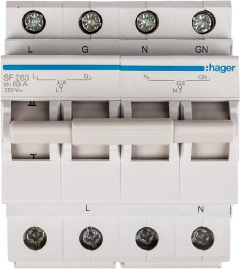 Interrupteur inverseur 1P+N I-0-II 63A 230VAC Hager SF263 Image du produit 