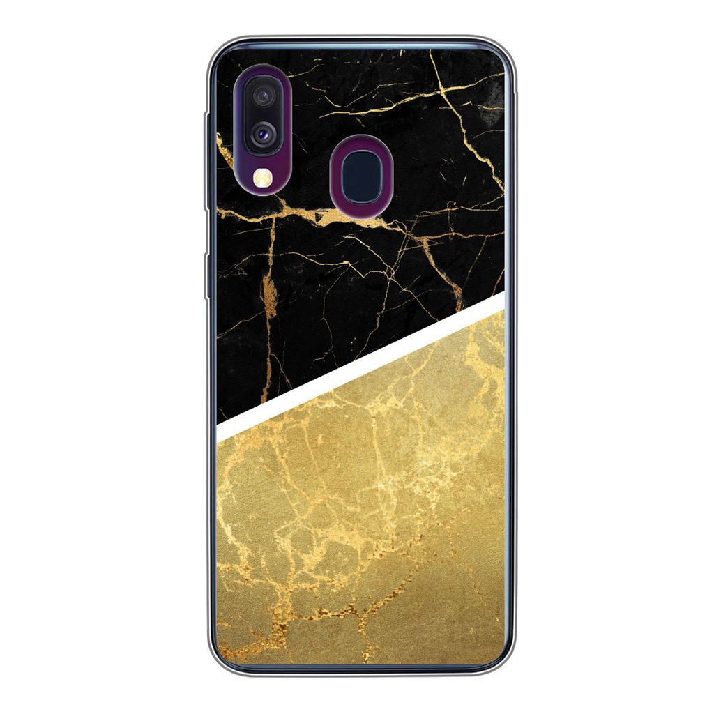 MuchoWow Handyhülle Schutzhülle Hülle für Samsung Galaxy A40 Marmor - Schwarz - Gold Silikon Softcase Handy Hülle - Handy-Tasche