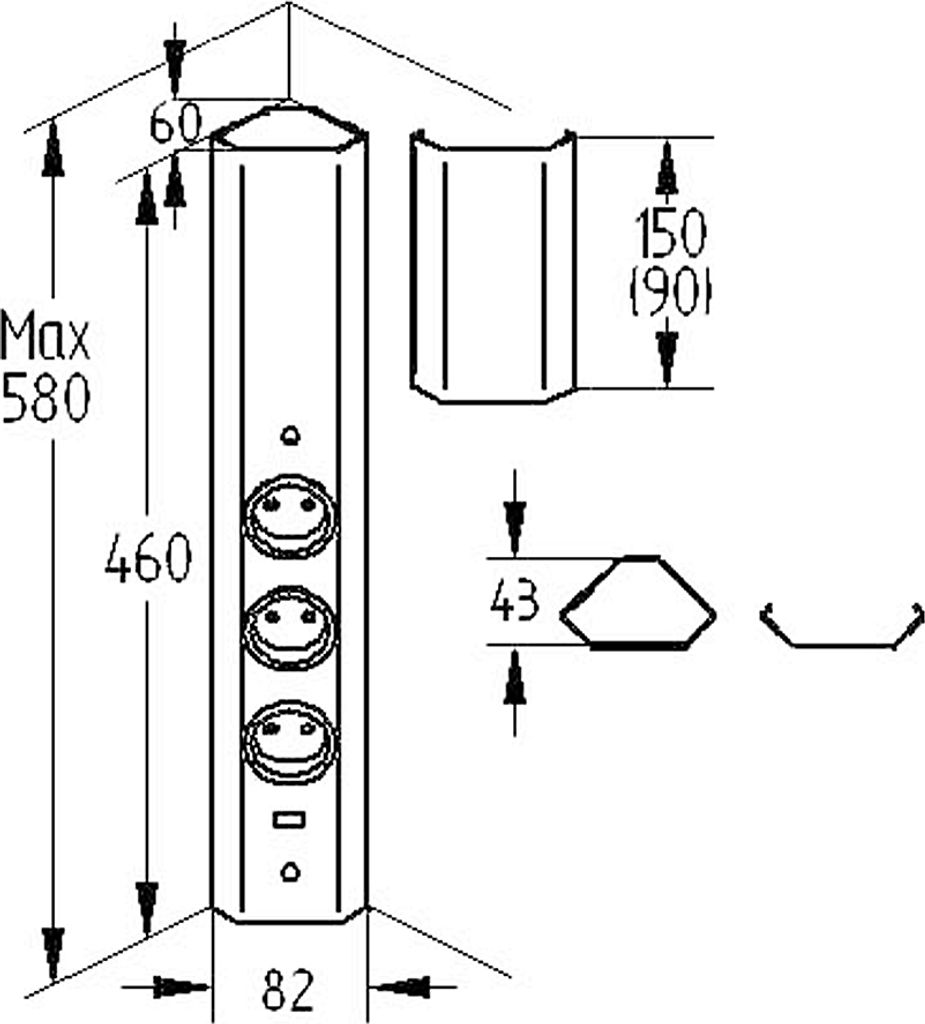 THEBO Energie-Ecksäule ST 3081/3-CH - Schweizer Norm - mit 3 Steckplätzen und USB Ladestation