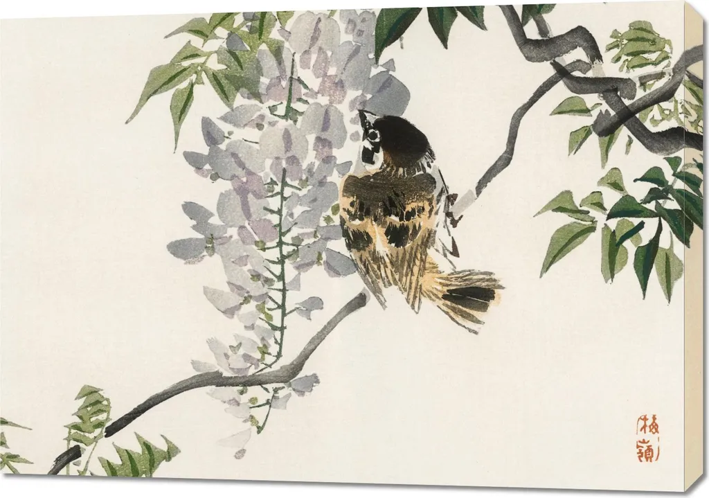 Stampa Artistica Kōno Bairei Passero su Ramo Quadro 100x70