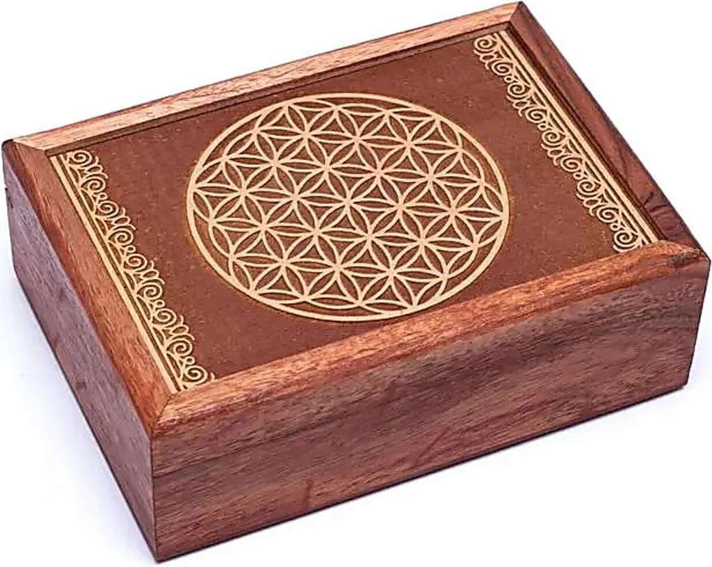 Coffret de Rangement Tarot Fleur de Vie en Bois pour Cartes de Divination