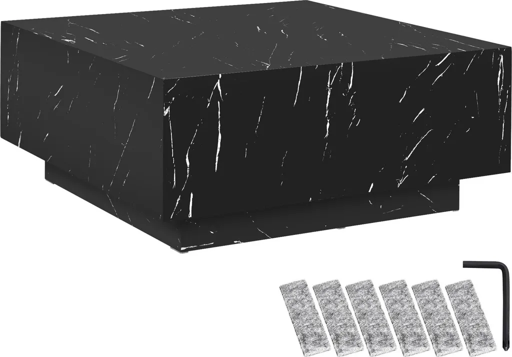 Table basse LASLEY aspect marbre noir 80x80x35 cm - Design moderne chic