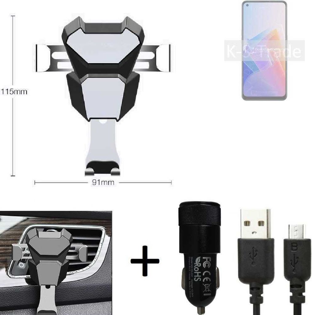 K-S-Trade KFZ Halterung kompatibel mit Oppo F21 Pro 5G Halterung Lüftungshalterung Lüftungsschlitz schwarz-silber Autohalterung Handy inkl. KFZ