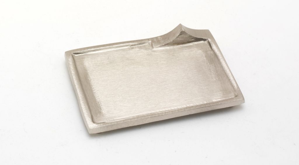 Kerzenteller, Dekoteller rechteckig Messing vernickelt Silber (Innen 9 x 6 cm)