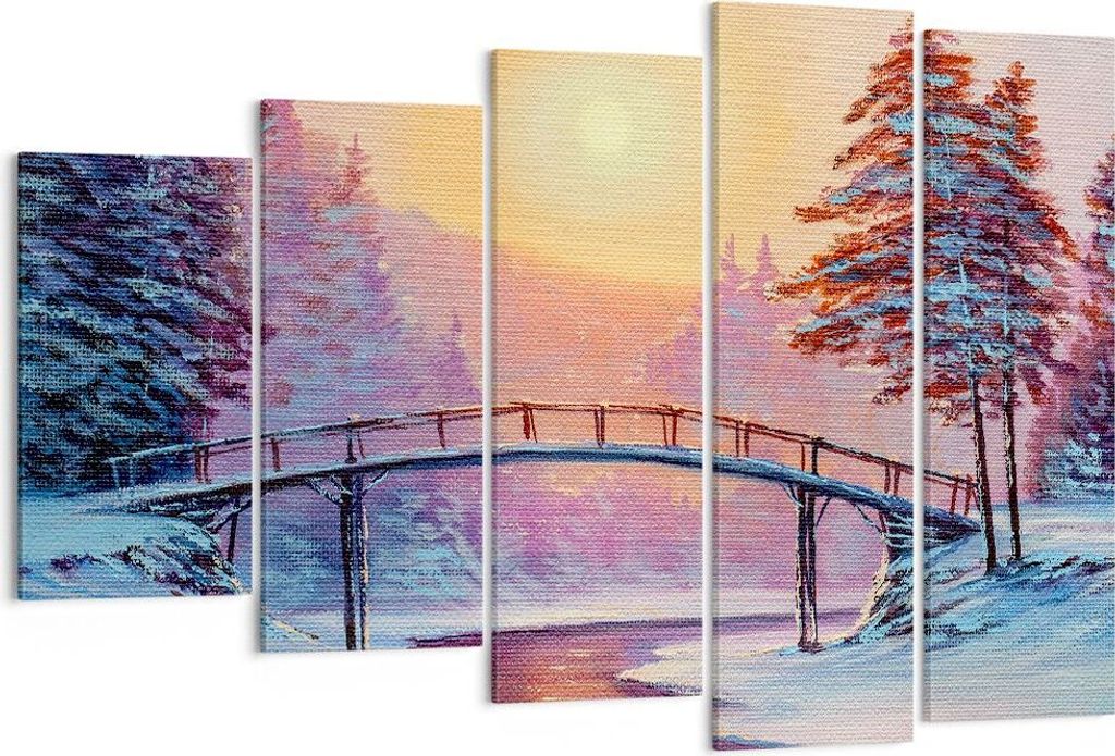 Bild auf Leinwand - Leinwandbild - Park Winter Brücke - 150x100cm - Wand Bild - Wanddeko - Leinwanddruck - Bilder - Kunstdruck - Wanddekoration - ...