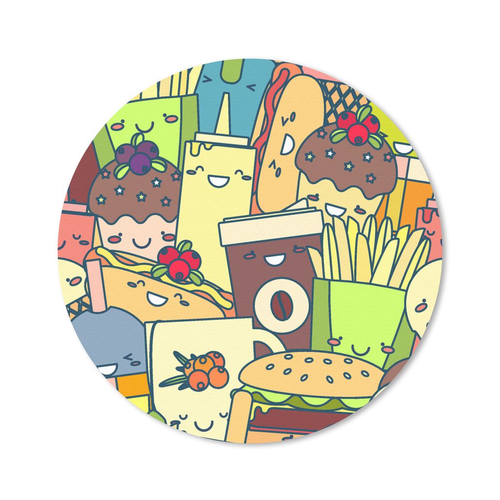 MuchoWow Mauspad Mousepad Kawaii - Muster - Fast Food 50x50 cm - Mousepads - Maus Mat - Pad - Mausunterlage - Vinyl