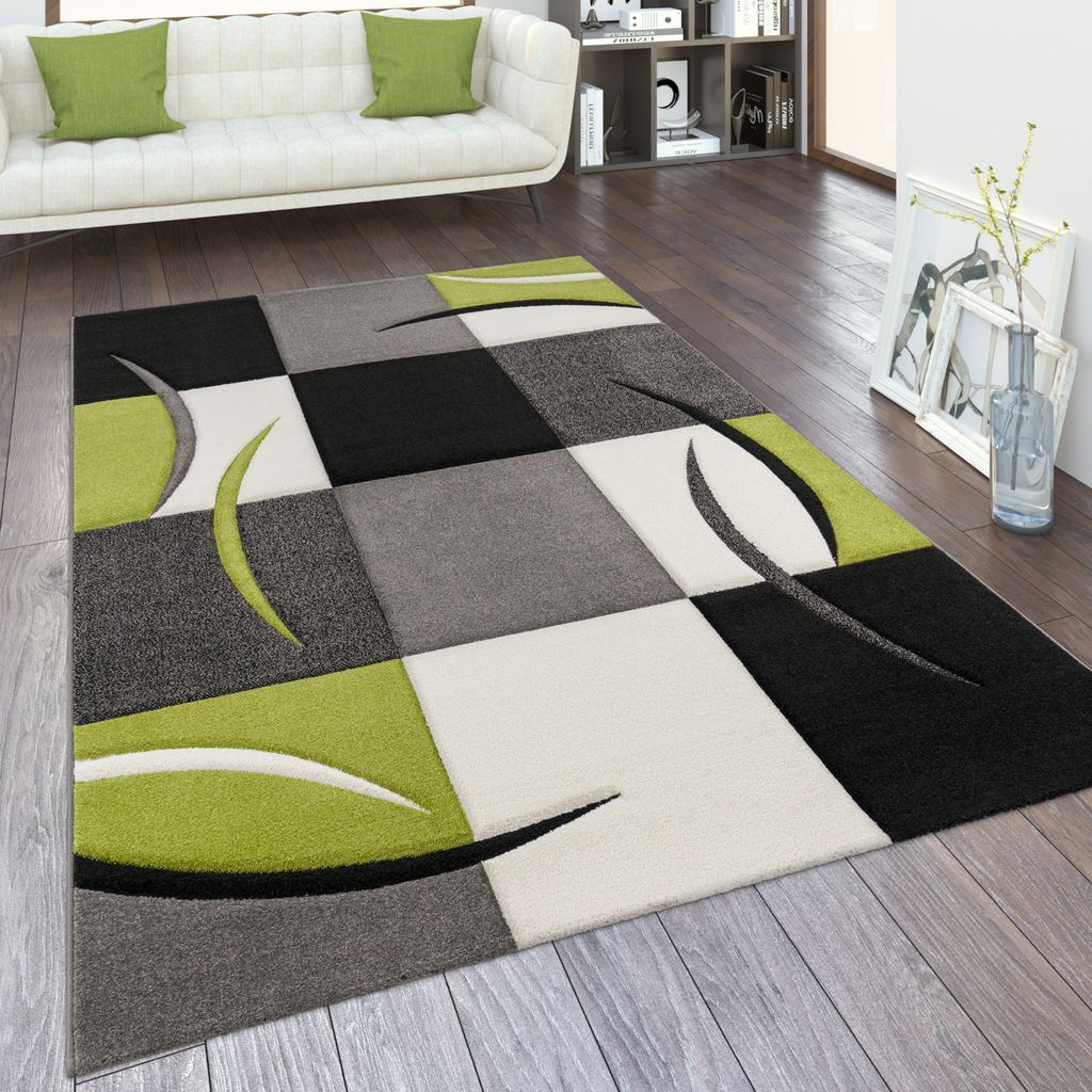 Wohnzimmer Teppich In Versch. Farben und Größen Karo Muster Streifen 3-D Design Kurzflor Grösse 60x110 cm