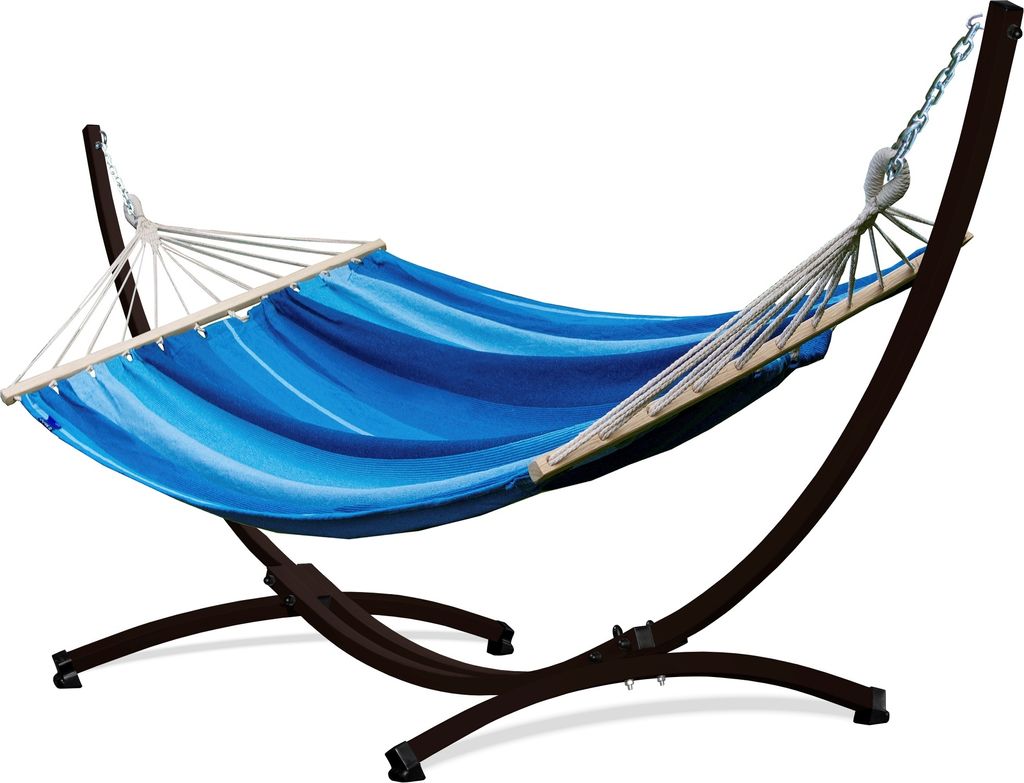 Potenza Outdoor Hängematte mit Gestell für 2 Personen I Stabhängematte XXL 220x160, 200kg I Braun Hängemattengestell 220kg Wetterfest