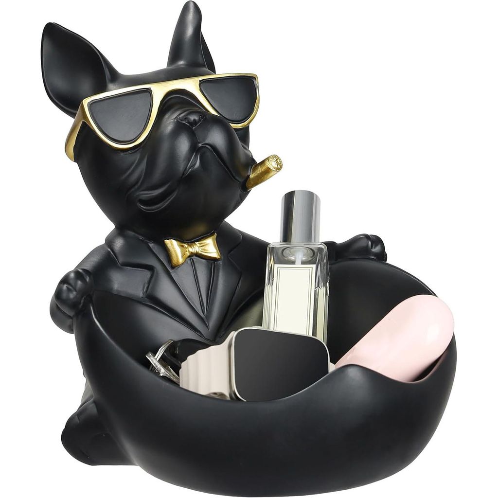 Schlüsselablage in Form einer Bulldoggenstatue, multifunktionale Aufbewahrungsskulptur-Ornamente im Bulldoggen-Modell, große französische Aufbew...