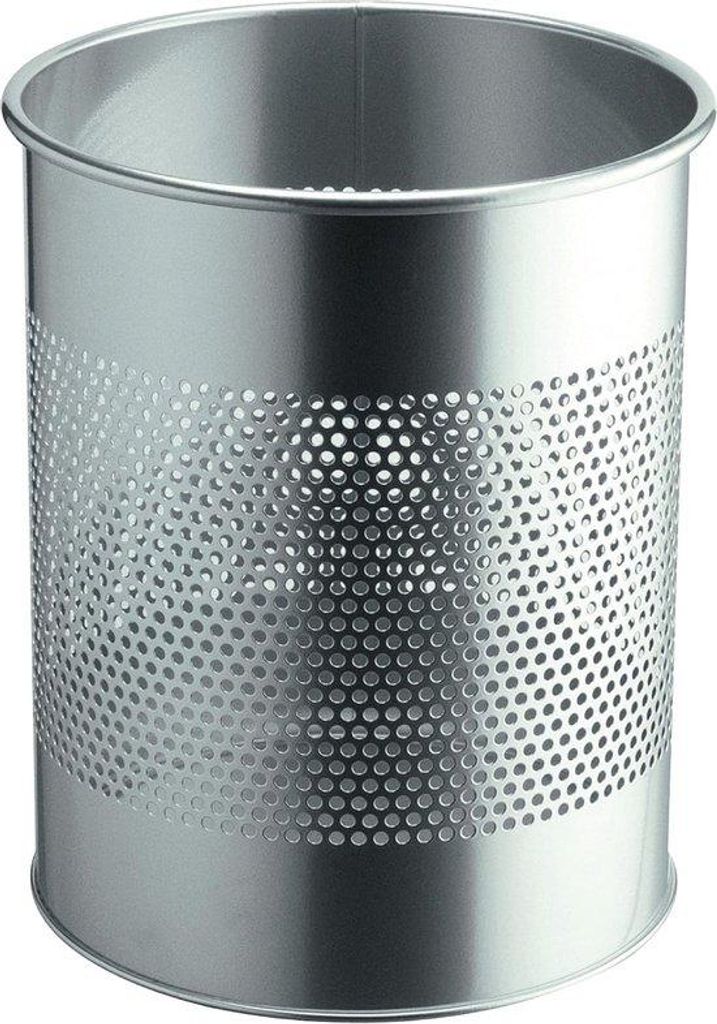 Mülltonne Metall rund 15 Liter, Perforation 165 mm, Silber