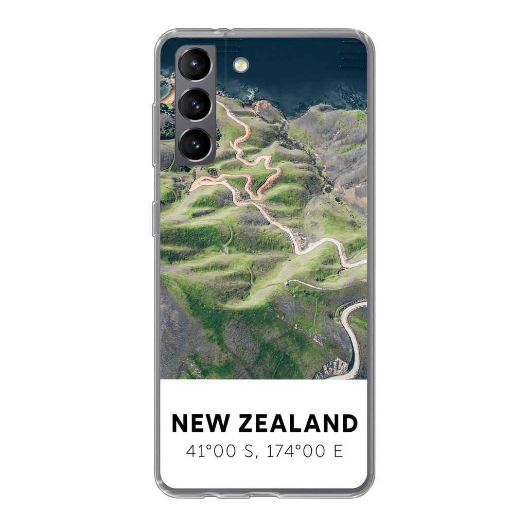 MuchoWow Handyhülle Schutzhülle Hülle für Samsung Galaxy S21 Neuseeland - Wasser - Grün - Strand Silikon Softcase Handy Hülle - Softcase
