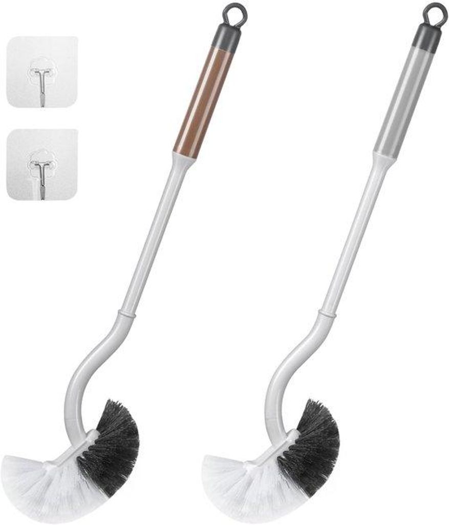 Toiletborstel-Set, gebogen, lang, grau/braun, Kunststoff