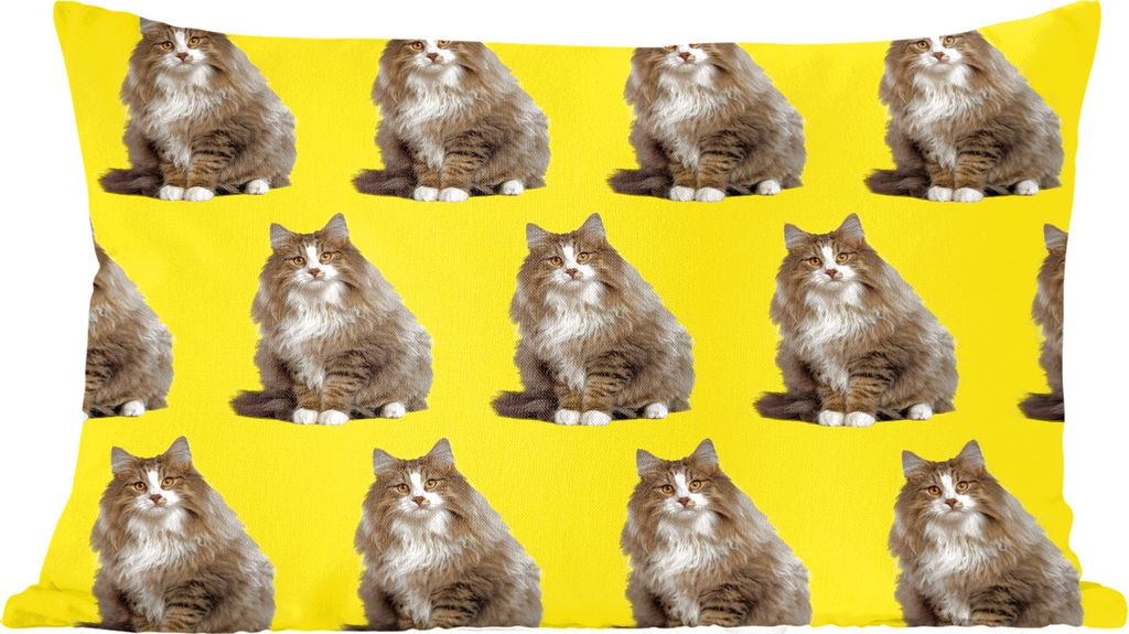 MuchoWow Zierkissen Sofakissen Wohnzimmer Dekokissen 60x40 cm Katze - Muster - Gelb - Kopfkissen - Polster mit Foto