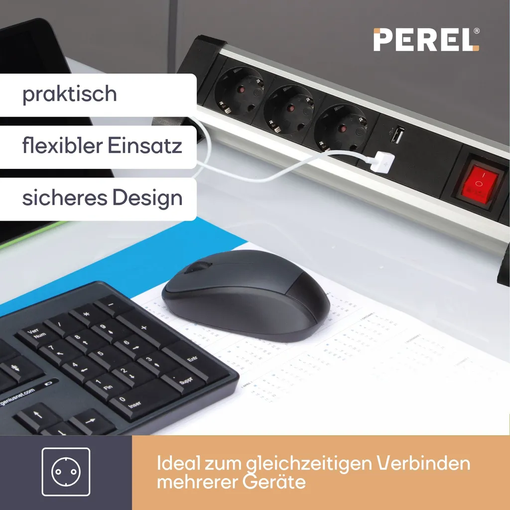 Presa di corrente da tavolo con 3 prese e 2 porte di ricarica USB - 2,4 A - Schuko - 4