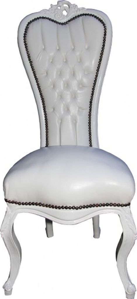 Casa Padrino Barock Thron Stuhl Queen Anne Weiss/Weiss - Hochlehnstuhl