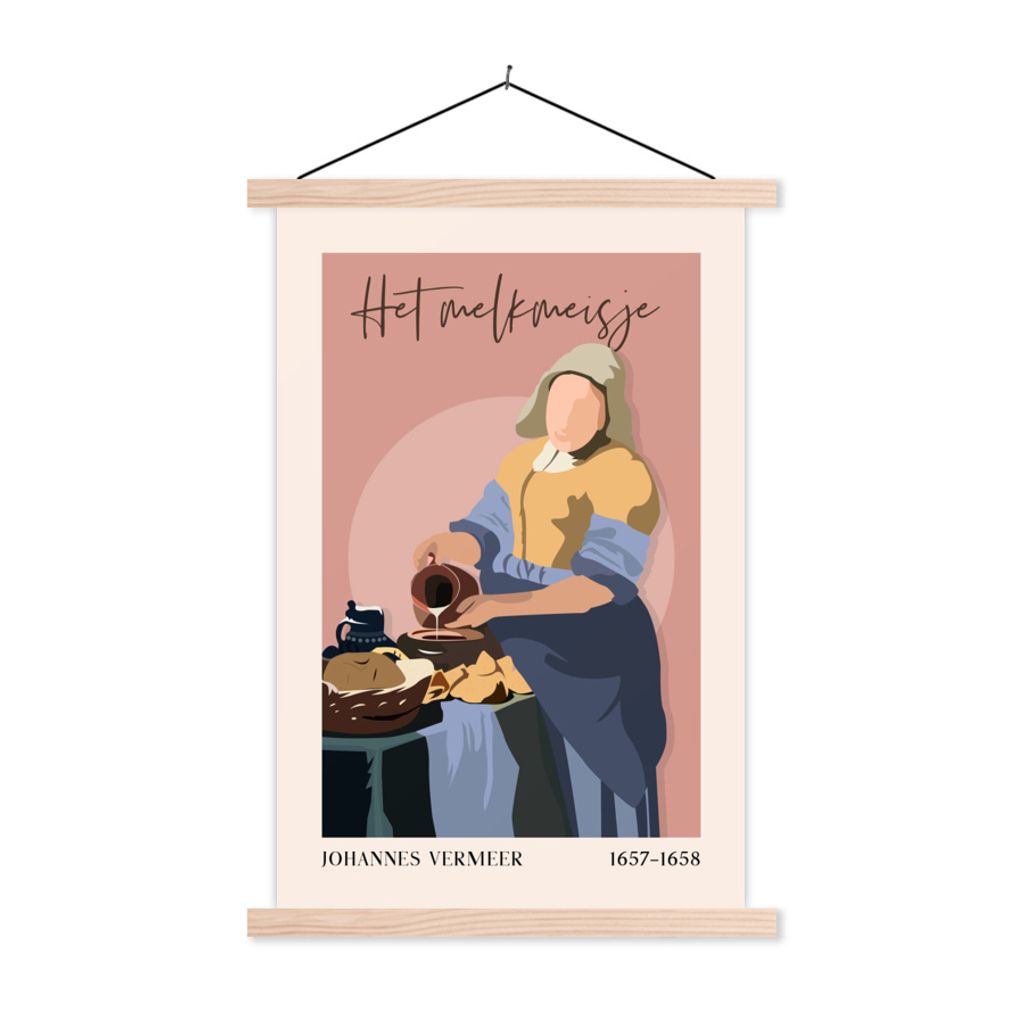 MuchoWow Textilposter Alte Meister - Milchmädchen - Rosa - Pfirsich 120x180 cm mit holzfarbenen Rahmen - Textil-Plakat