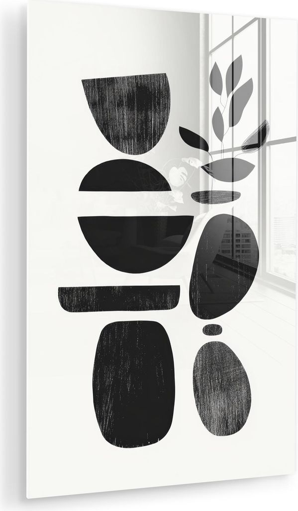 MuchoWow Glasbilder - Bilder auf Wandbild - Foto auf Glas Japandi - Schwarz - Abstrakt 60x90 cm Wanddekoration aus Glas - Acrylglasbild - Acrylbild...