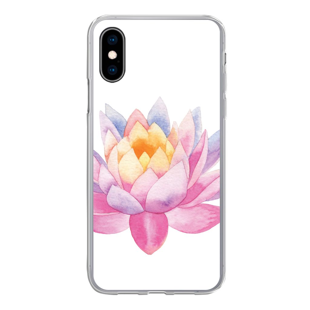 MuchoWow Handyhülle Schutzhülle Hülle für iPhone X Aquarell - Blume - Seerose Silikon Softcase Handy Hülle - Handyhülle