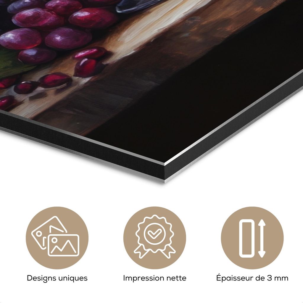 MuchoWow Wanddekoration Metall Metallbild Wandkunst 100x150 cm Wein - Obst - Stilleben MuchoWow Aluminium Gemälde - Bild