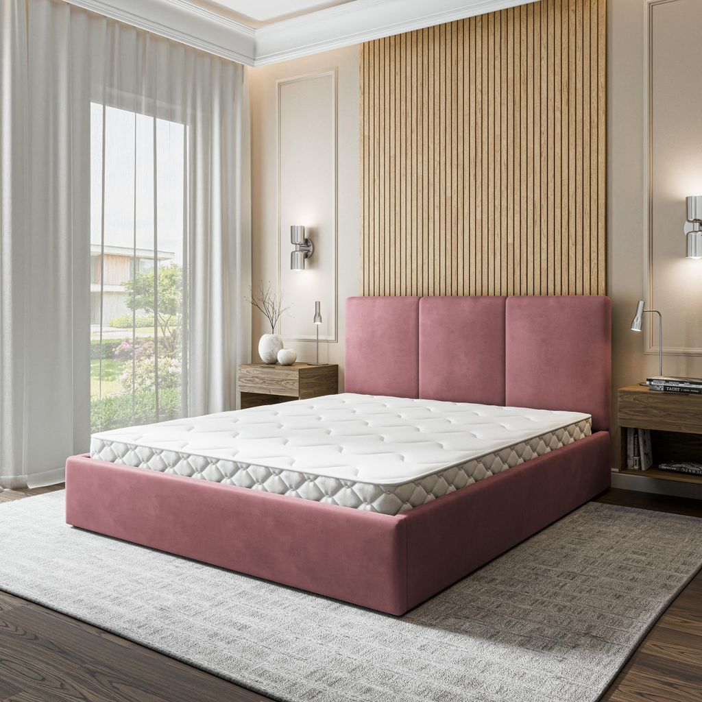Masseno Polsterbett AZURI 180x200 cm, Polsterbett mit Bettkästen -Rosa, MAGIC VELVET 2258