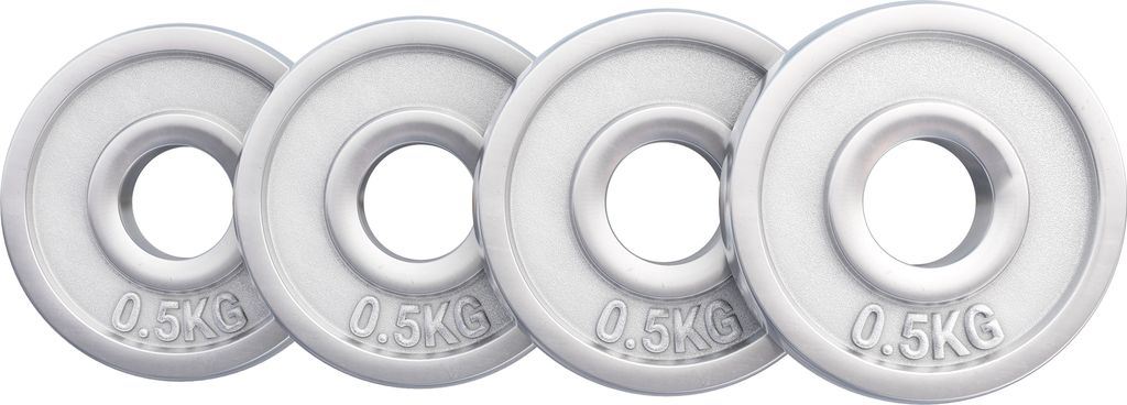 GORILLA SPORTS Hantelscheiben - 2kg Set (4x0,5 kg) Gewichte, 30/31mm Bohrung, aus Chrom - Gewichtsscheiben