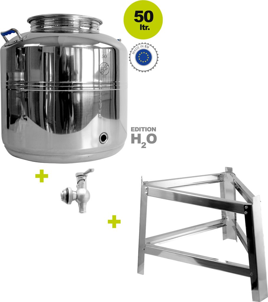 Transportkanne Edelstahlkanne 50 Liter Wasserkanne Milchkanne mit Auslaufhahn und Fußgestell