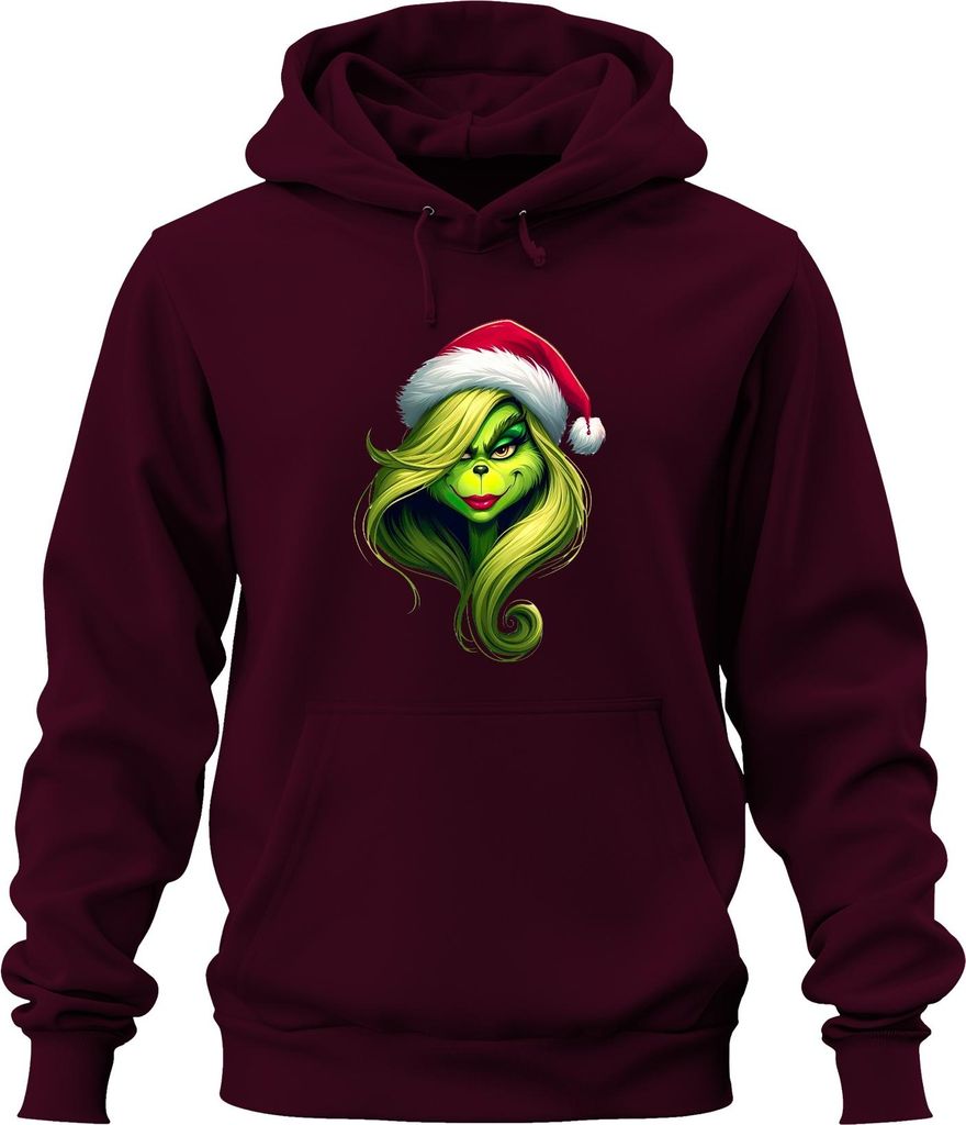 Grinch Weihnachten Geschenk grün Frau Santa Hut Haar lustig Uni Hoodie Kapuzenpullover, Burgundy, M