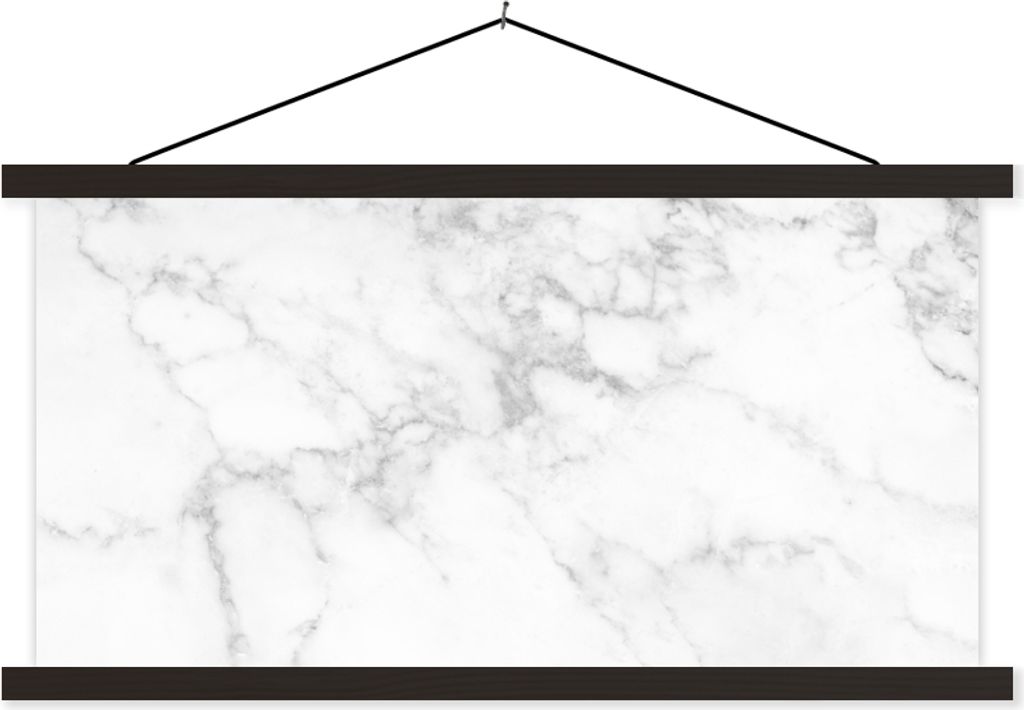 MuchoWow Textilposter Marmor - Weiß - Grau - Luxus - Marmoroptik - Stein 120x60 cm mit schwarzem Rahmen - Dekoration Schlafzimmer
