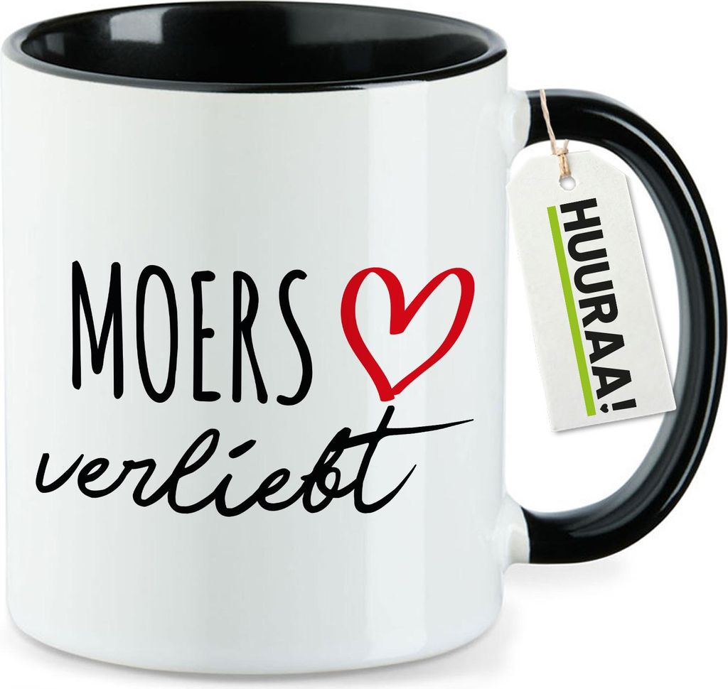 Huuraa Kaffeetasse Moers verliebt 330ml Schwarz Keramik Kaffeebecher Geschenkidee