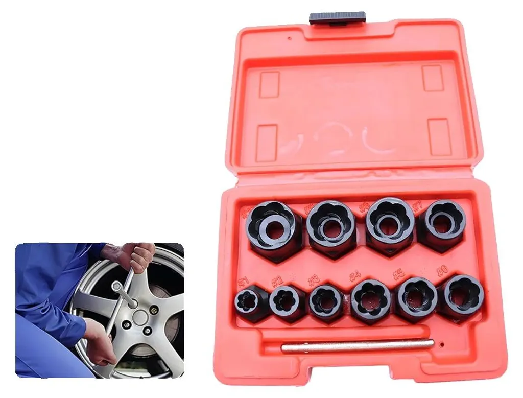 Kit douilles pour changer une roue avec écrou bloqué, 11 tailles Chrome-V