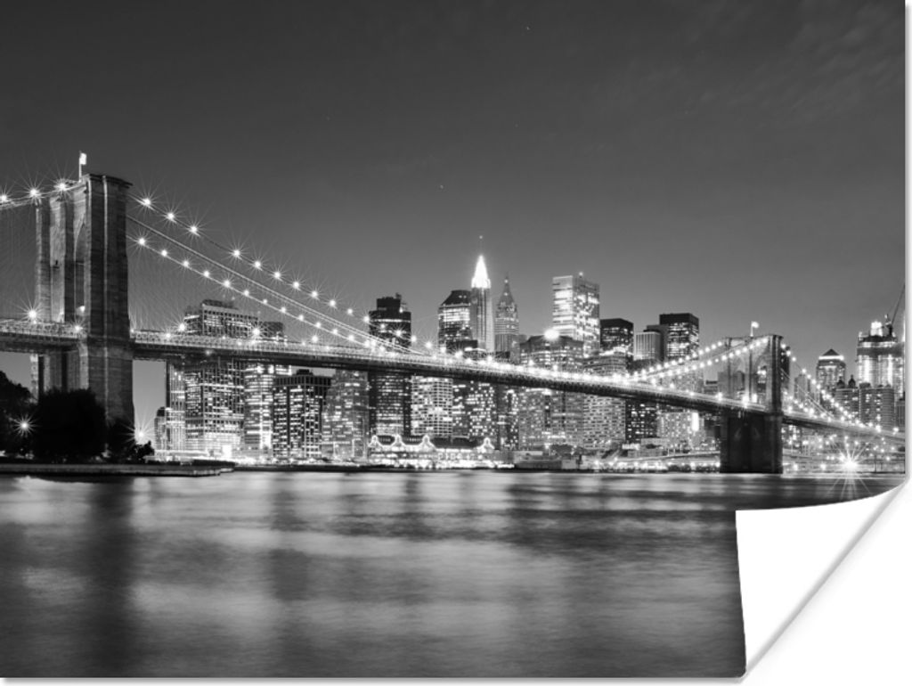 MuchoWow Poster New York - Brücke - Brooklyn - Schwarz und weiß - Architektur 120x90 cm - Wandbild