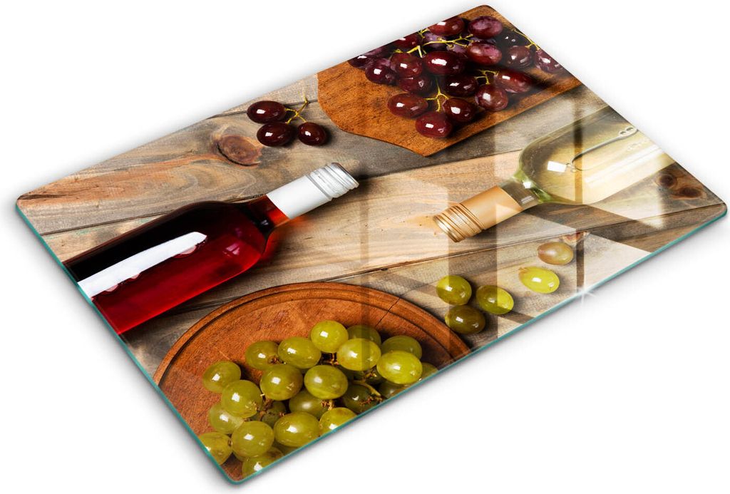 Glasschneideplatte - Herdabdeckplatte - 80x52 cm -Schneidebrett - Spritzschutz -Flaschen Wein und Trauben