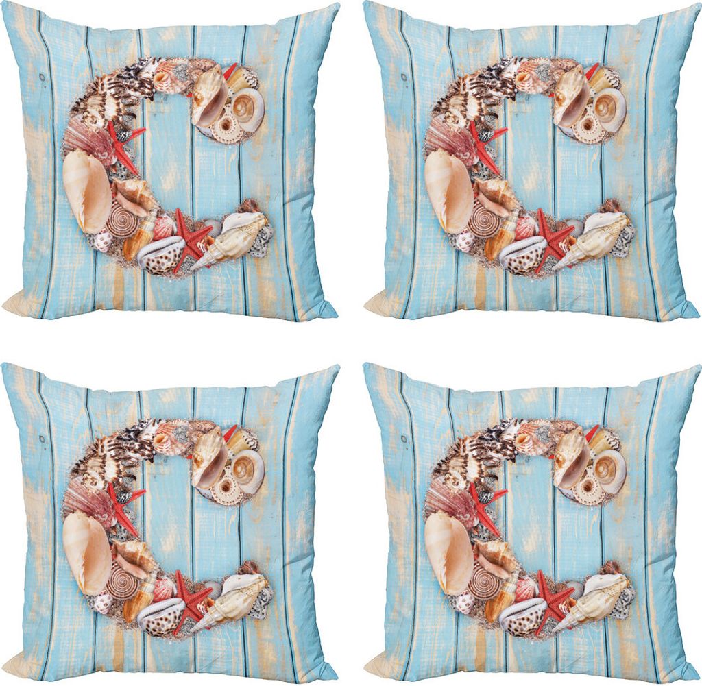 ABAKUHAUS Buchstabe C Kissenbezug Set (4 Stück), Marine Life Design C, Moderner Doppelseitiger Digitaldruck, 50 cm x 50 cm, Dunkle Coral Blassblau