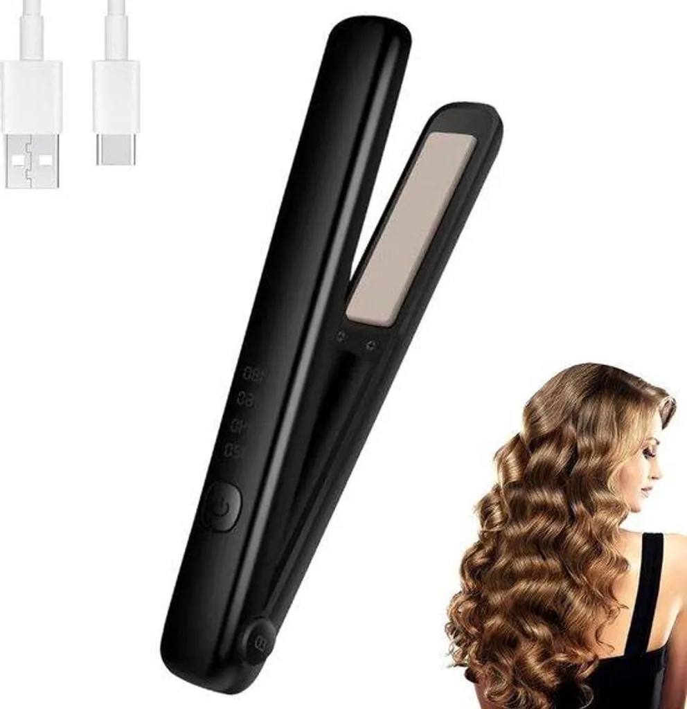 Mini fer à lisser 4 températures et recharge USB-C pour cheveux épais