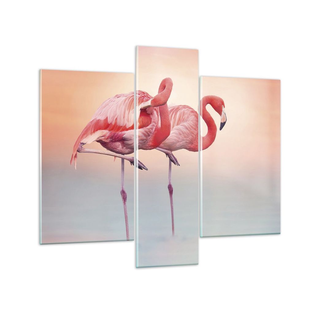 Bilder auf glas - 3 Teile - Flamingos Exotik Vögel - 95x80cm - Glasbilder - Wandbilder - Bilder - zum Aufhängen bereit - Wanddekoration aus Glas ...