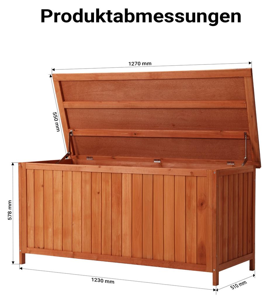 Wiltec Gartenbox aus Holz 127 x 55 x 60 cm Aufbewharungsbox