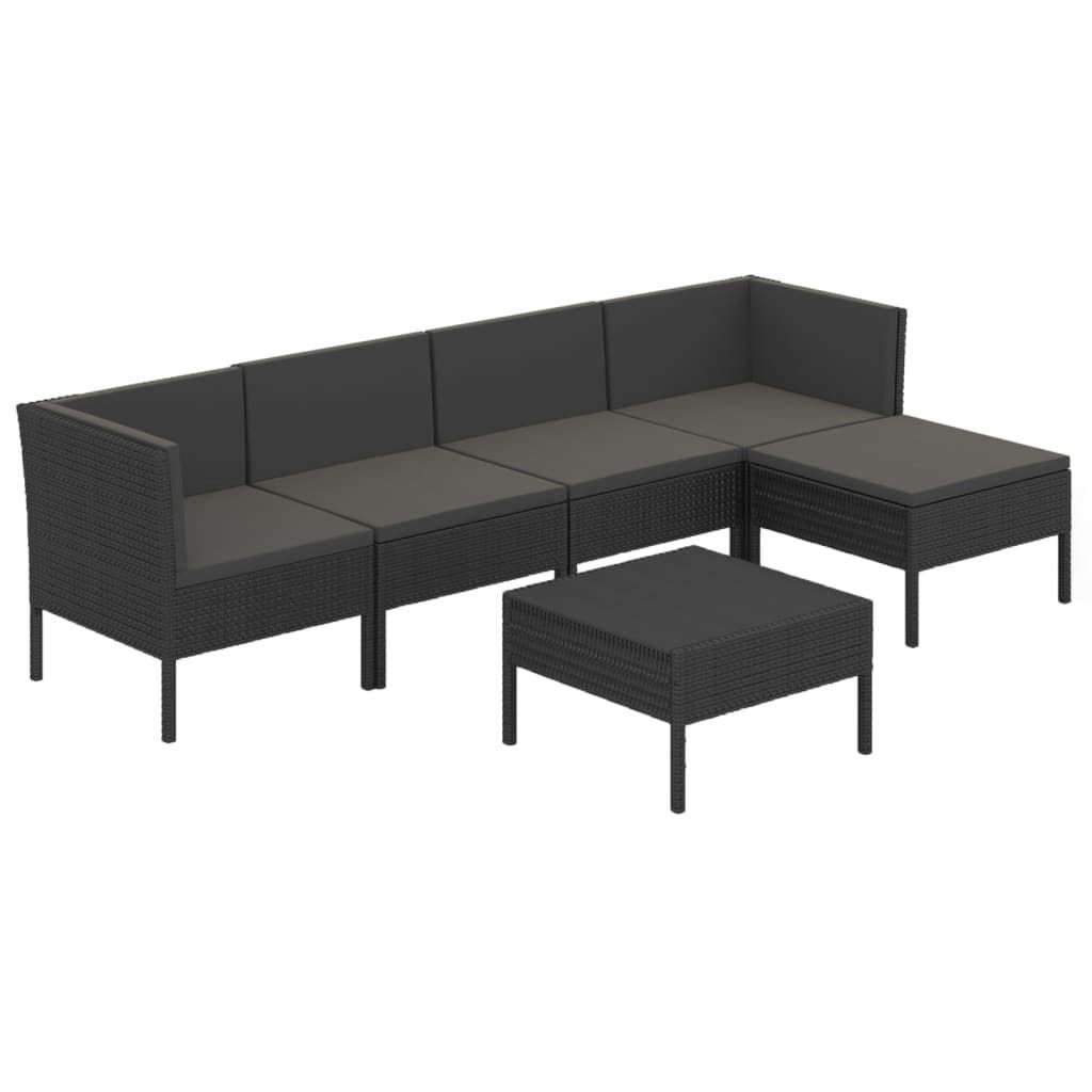 6-tlg. Garten-Lounge-Set mit Auflagen Poly Rattan Schwarz