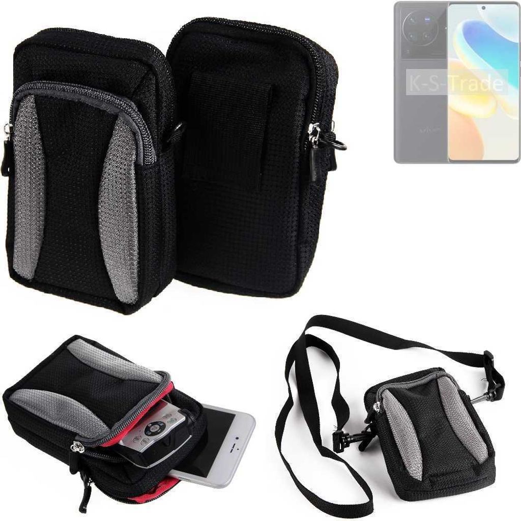 K-S-Trade Holster Schutz Hülle kompatibel mit Vivo X80 Pro Handy Hülle Gürteltasche Umhängetasche mit Zusatzfach schwarz