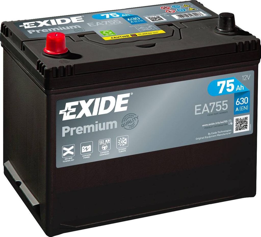 Exide EA755 Autobatterie 12V 75Ah 630A Produktbild 