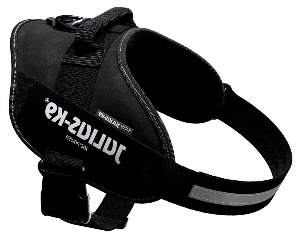IDC Powergeschirr XL, Schwarz - Reflektierendes Hundegeschirr mit Logo-Feld, verstellbar, atmungsaktiv, Bewegungsfreiheit, , für kleine, mittlere ...