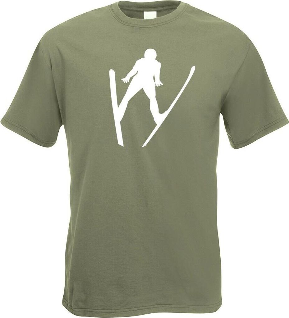 Kiwistar - T-Shirt - Olive - Skispringen Sportler Figur Motiv Bedruckt Funshirt Design Print - mit Motiv Bedruckt - Funshirt Design - Sport - Freiz...