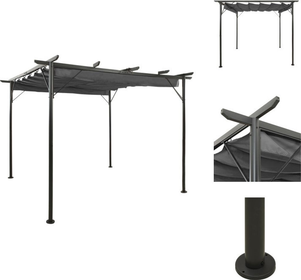 vidaXL Pergola mit Ausziehbarem Dach Anthrazit 3x3 m Stahl 180 g/m² - Rosenbögen, Gitter & Pergolen