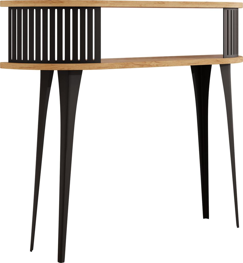 MIRJAN24 Konsolentisch Roenni Oval, Elegant Wohnzimmer, Beine und Seiten aus Stahl (Farbe: Schwarz / Eiche Craft Gold)