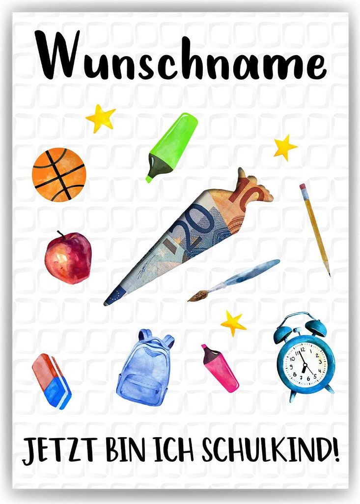 Personalisiertes Geschenk zur Einschulung Geldgeschenk Schulanfang Schultüte – DIN A4 (21x29.7cm)