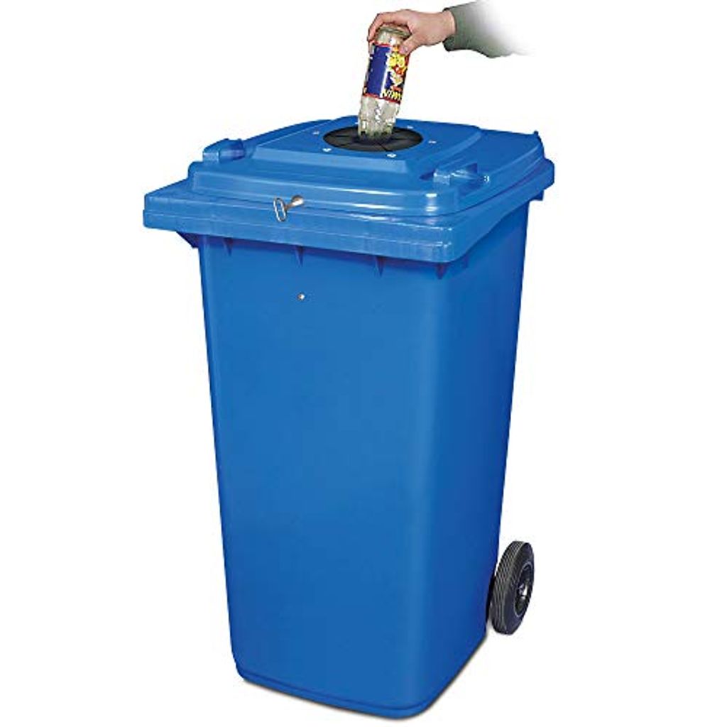 240 Liter Müllbehälter blau, Flascheneinwurf mit Produktbild 