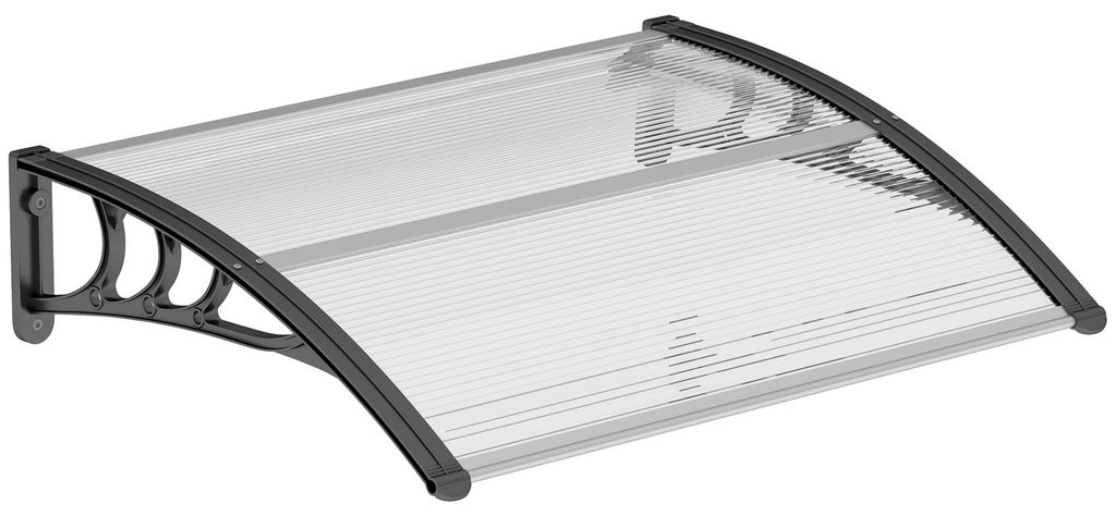Outsunny Haustürvordach - Transparent - Schwarz - L100 x Produktbild 