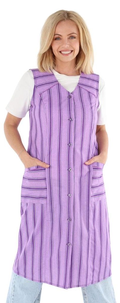 Knopfkittel Baumwolle bunt Kochschürze Hauskleid Kittel Schürze ohne Arm, Farbe:Mittleres Violett, Größe:40