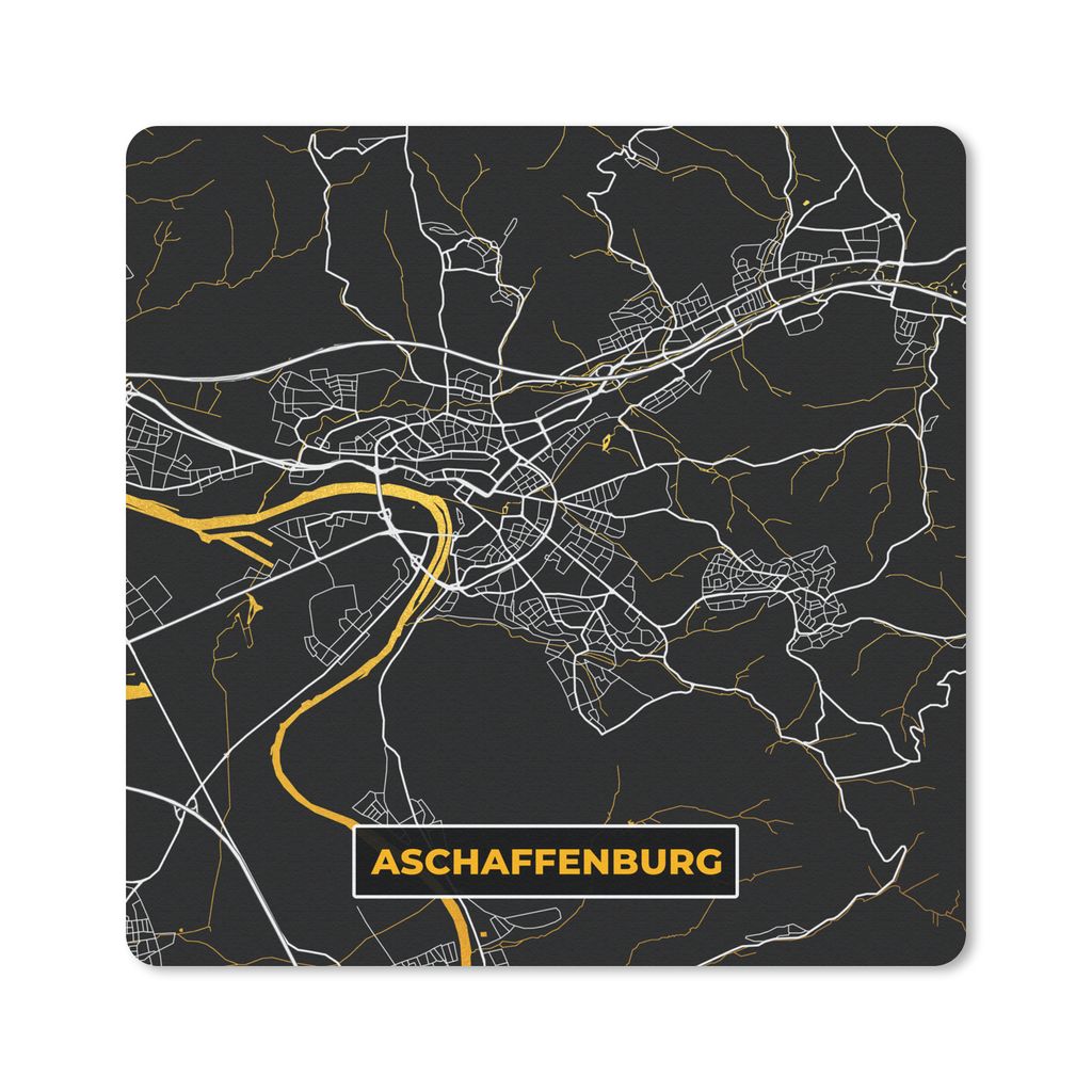 MuchoWow Mauspad Mousepad Gold - Deutschland - Karte - Stadtplan - Aschaffenburg 20x20 cm - Mousepads - Maus Mat - Pad - Mausunterlage - Desk Mat...