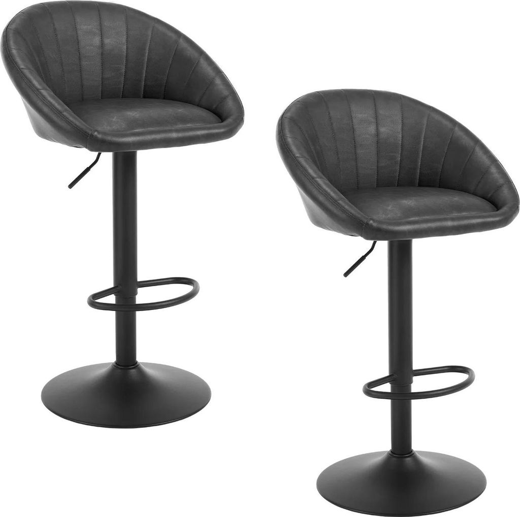 Barhocker 2er-Set - Höhenverstellbarer Barstuhl - 360° Drehbar - Kunstleder - Mit Rückenlehne - Sitzhöhe 62–82 cm - Dunkelgrau