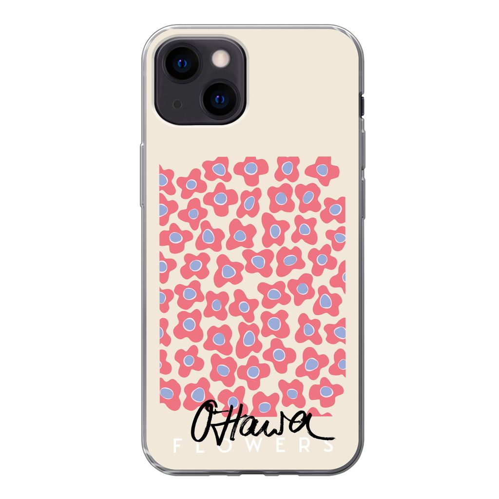 MuchoWow Handyhülle Schutzhülle Hülle für iPhone 13 mini Blume - Muster - Rosa Silikon Softcase Handy Hülle - Softcase